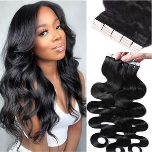 18”	Tape-In Human Hair Extensions Body Wave Black Natural Full Set 40 pcs
